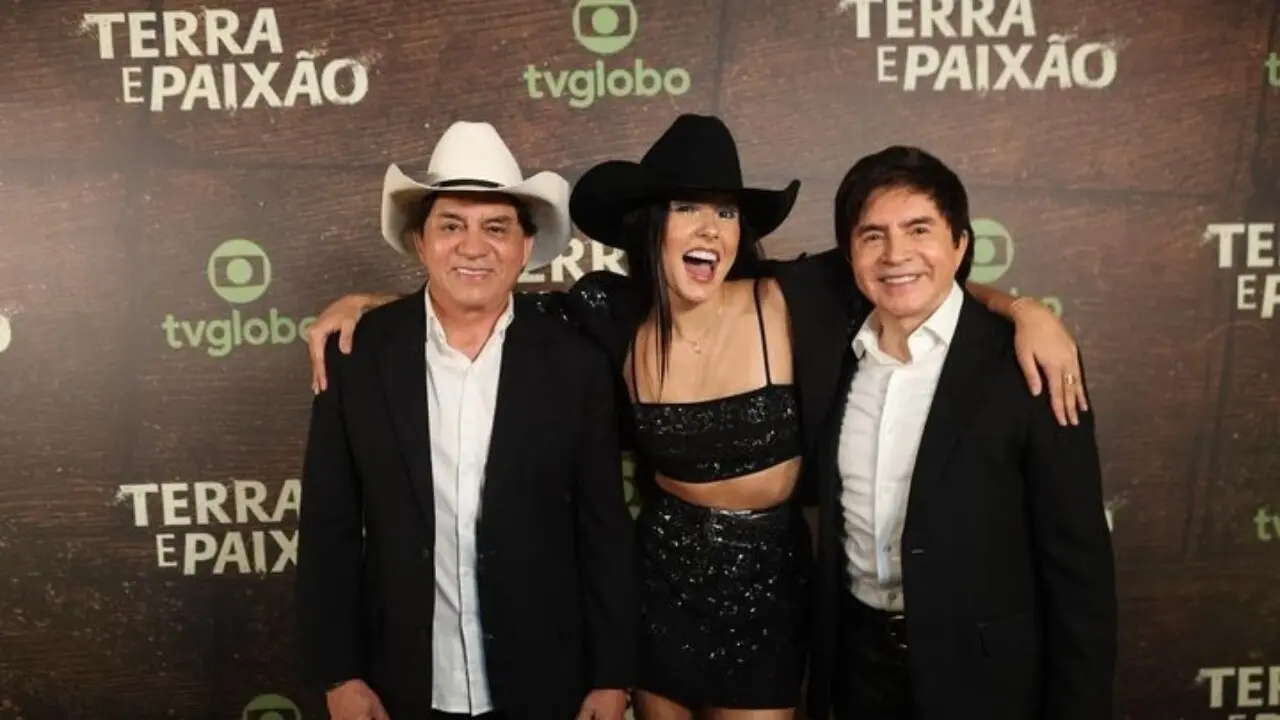 Ana Castela, de Mato Grosso do Sul, ao lado da dupla Chitãozinho e Xororó (Foto: Divulgação/TV Globo)