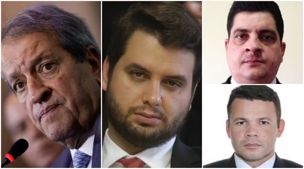 Montagem com imagens (da esquerda para a direita) do presidente do PL, Valdemar Costa Neto; do ex-assessor de Bolsonaro Filipe Martins; e dos militares do Exército Marcelo Câmara (canto superior direi