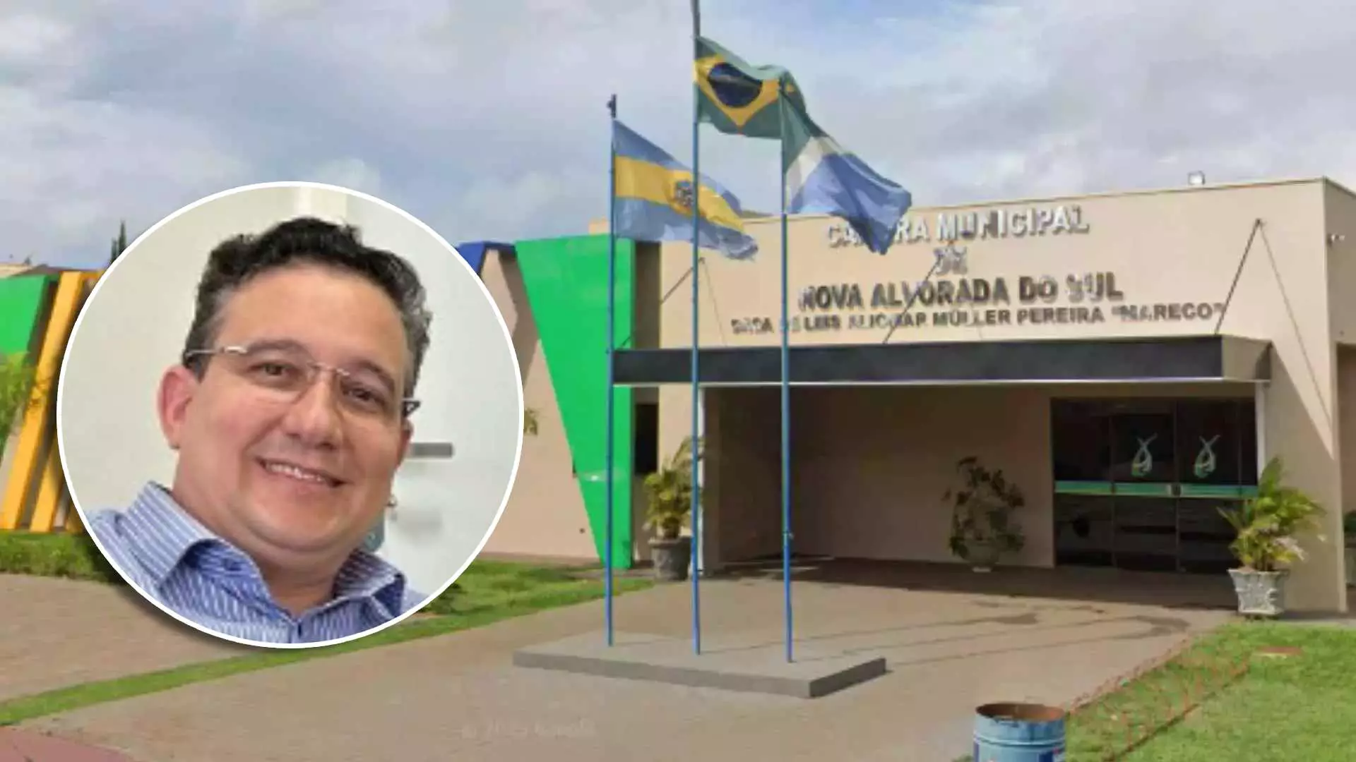 Câmara de Nova Alvorada após a reforma; detalhe o prefeito José Paulo Paleari (Divulgação)