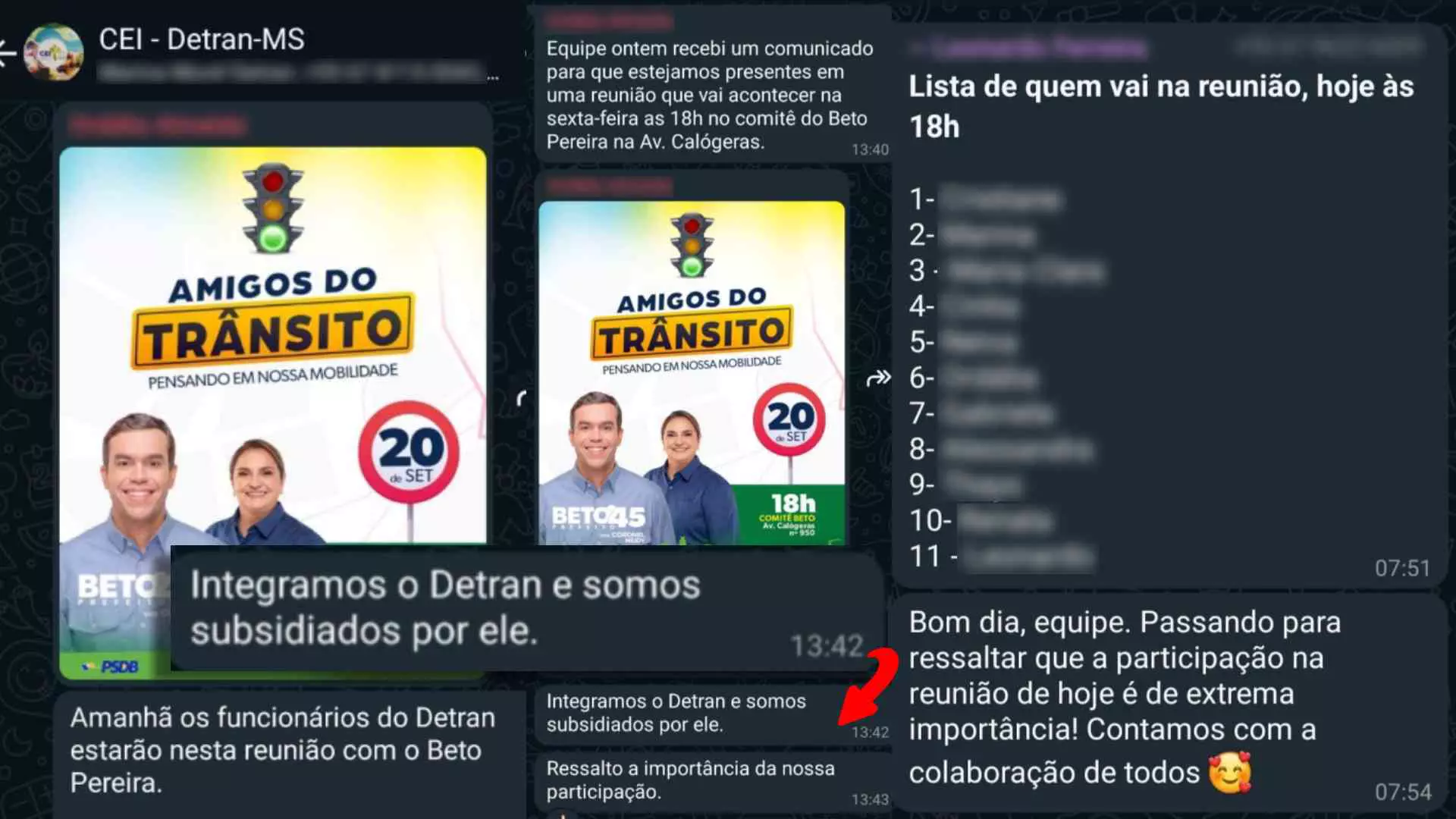 Prints anexados no processo mostram 'pressão' para servidores comparecem à reunião com Beto Pereira (Reprodução)