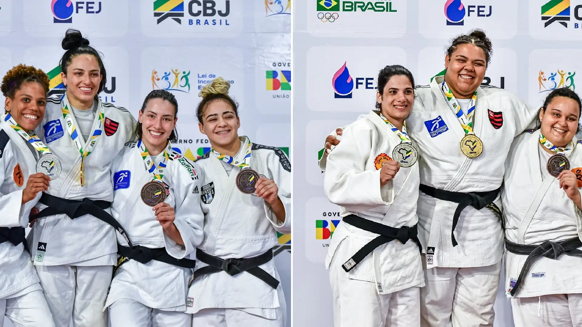 Na primeira foto, Nathália é a primeira à direita. Na segunda, Camila é a primeira à esquerda (Foto: CBJ)