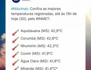 Com mais de 41ºC, cidades de MS ficam entre as mais quentes do País no início da nova onda de calor