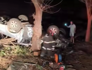 Caminhonete sai da pista, capota, derruba árvores e mata duas pessoas em Vicentina