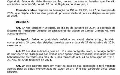 Eleições 2024: ônibus será gratuito em Campo Grande no domingo