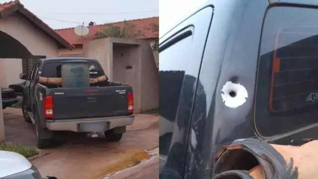 Morador acorda com barulhos de tiros e vê sua caminhonete atingida pelos disparos